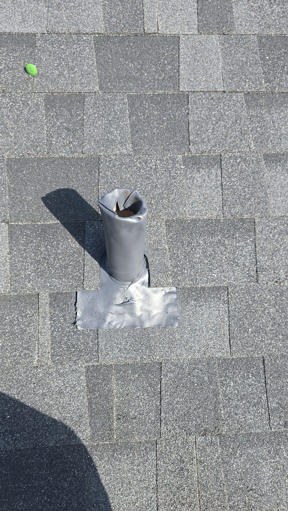New lead pipe flashing on an Owens Corning Duration Onyx Black roof
